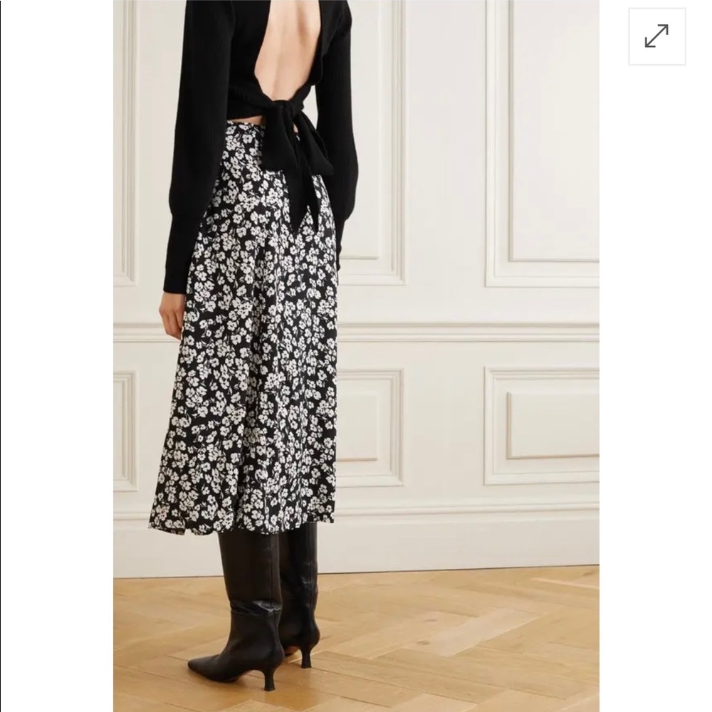 Reformation Black and White Floral Midi Skirt